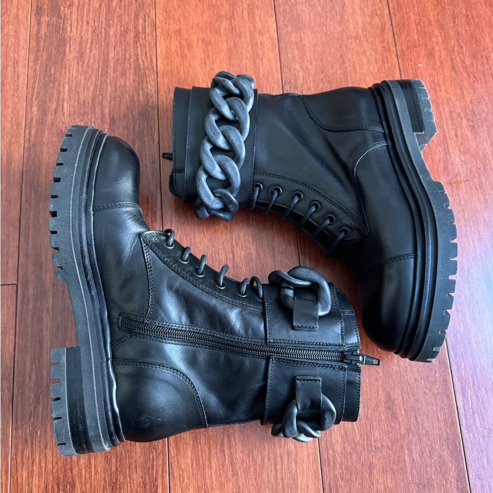 Beautiisoles Robyn Women Zoey Black Leather Lace up Combat Boots Eu37 US7 $449 - Picture 10 of 16
